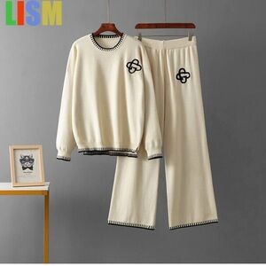 Cream Loungewear Set with Black Trim